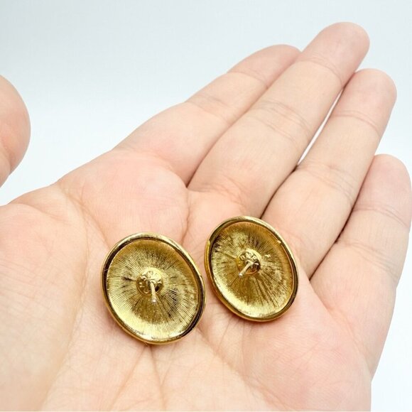1980s Monet Gold Plated Faux Pearl Pierced Earrings - Picture 4 of 5